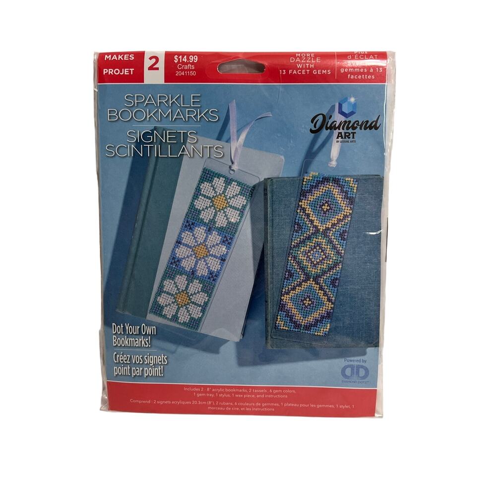 DIAMOND ART BY LEISURE ARTS Sparkle Bookmarks Kit Makes 2 Facet Gems NEW